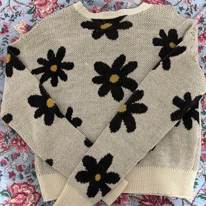 Active USA Black and Cream Floral Sweater